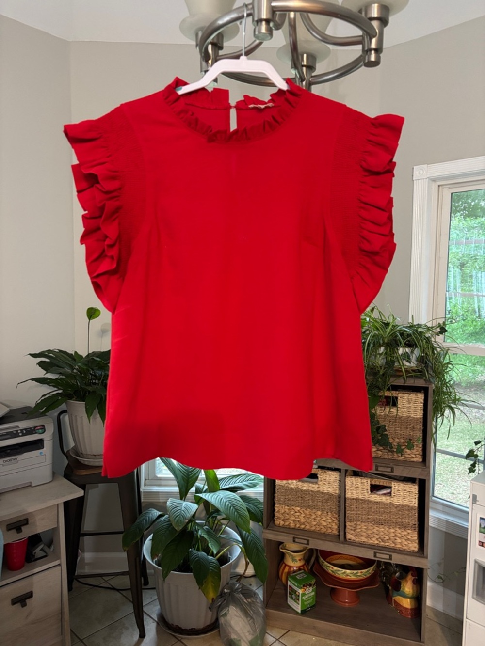 JODIFL Red Ruffle Sleeve Blouse